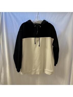 Lauren Ralph Lauren Womans Sz L Black Cream Half Zip Sport Hoodie Sweatshirt